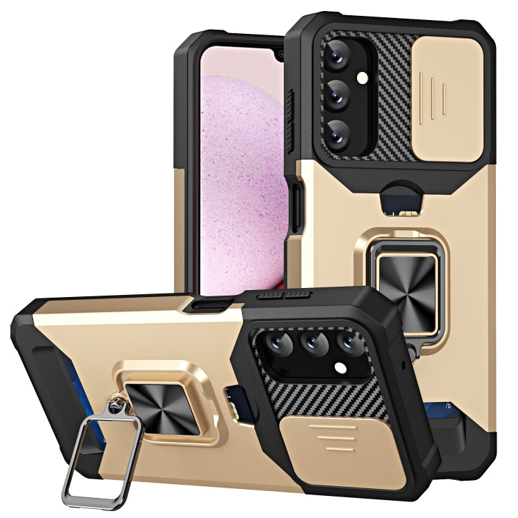 Custodia per telefono scorrevole Camshield con supporto per anello e slot per schede, For Samsung Galaxy A14 5G