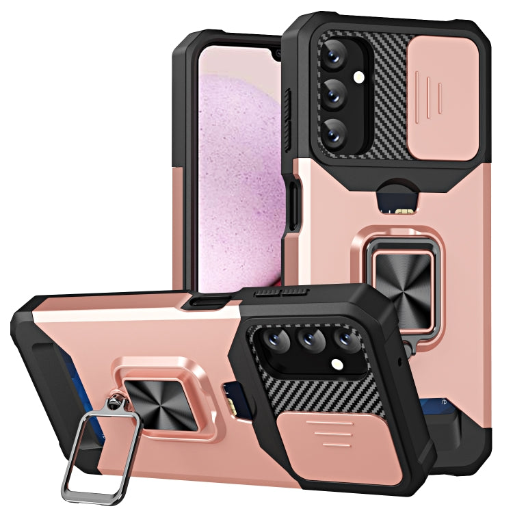 Custodia per telefono scorrevole Camshield con supporto per anello e slot per schede, For Samsung Galaxy A14 5G