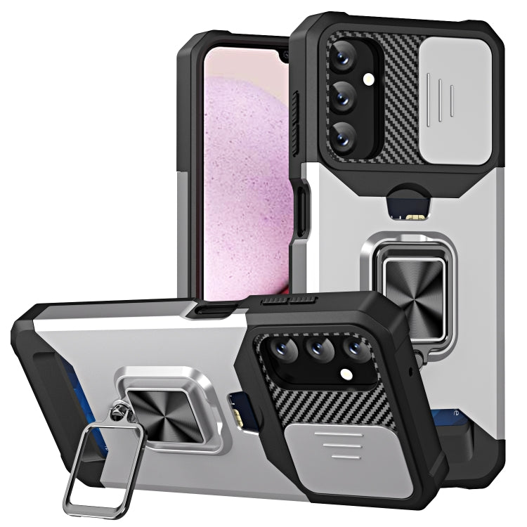 Custodia per telefono scorrevole Camshield con supporto per anello e slot per schede, For Samsung Galaxy A14 5G