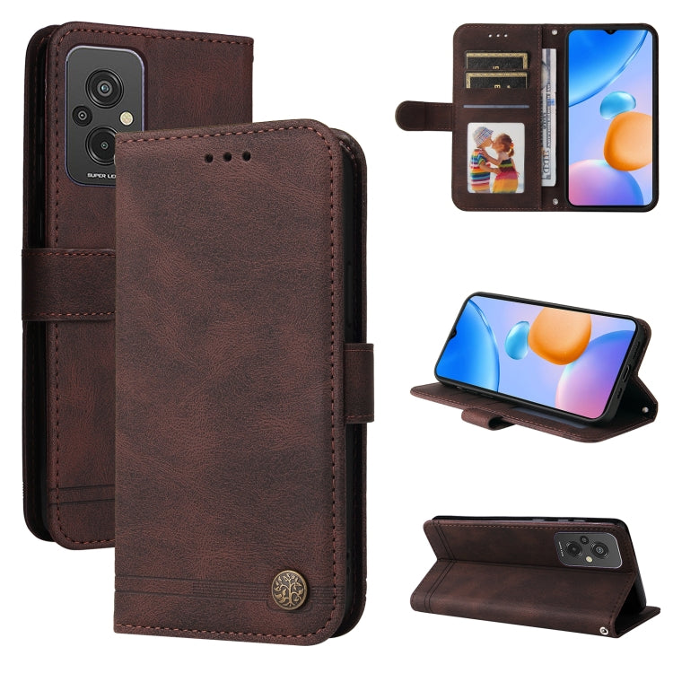 Custodia per telefono in pelle con bottone in metallo con albero della vita Skin Feel, For Xiaomi Redmi A1+, For Xiaomi Redmi 11 Prime 4G, For Xiaomi Redmi Note 12 China, For Xiaomi Redmi Note 12 Pro 5G China