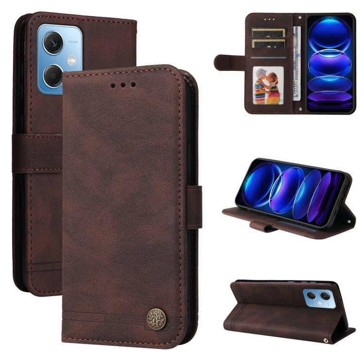 Custodia per telefono in pelle con bottone in metallo con albero della vita Skin Feel, For Xiaomi Redmi A1+, For Xiaomi Redmi 11 Prime 4G, For Xiaomi Redmi Note 12 China, For Xiaomi Redmi Note 12 Pro 5G China