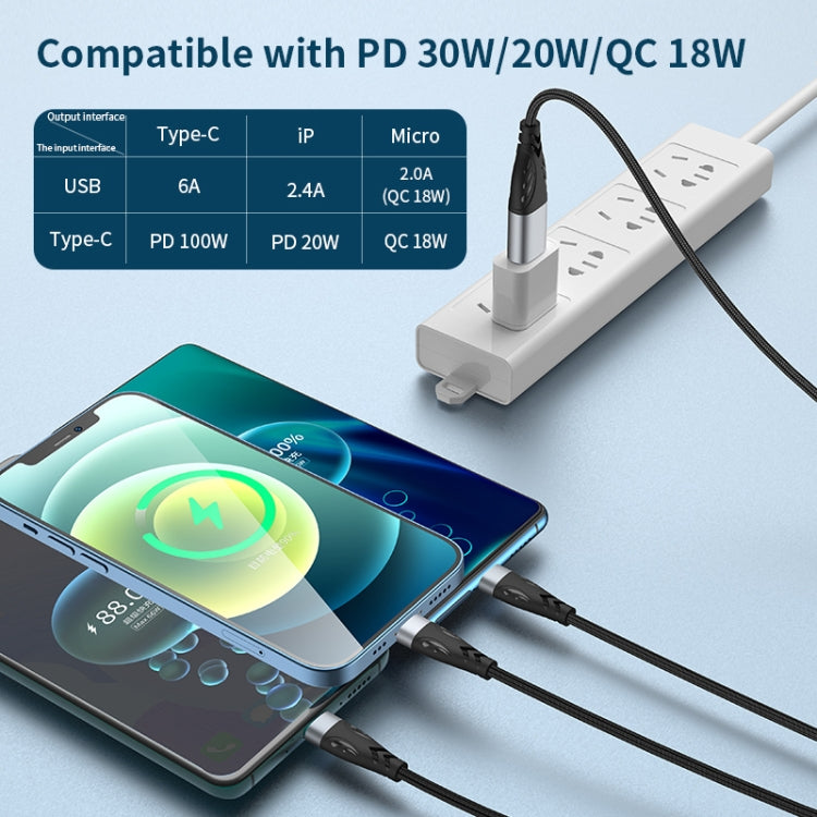 ADC-008 100W USB/Tipo-C a Tipo-C + 8 pin + Micro USB Due o tre Cavo dati di ricarica rapida completamente compatibile, 1.2m, 2m