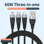 ADC-008 66W USB a USB-C/Type-C + 8 Pin + Micro USB 3 in 1 Cavo dati di ricarica rapida completamente compatibile, 1.2m, 2m