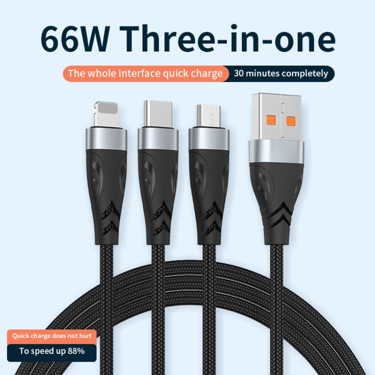 ADC-008 66W USB a USB-C/Type-C + 8 Pin + Micro USB 3 in 1 Cavo dati di ricarica rapida completamente compatibile, 1.2m, 2m