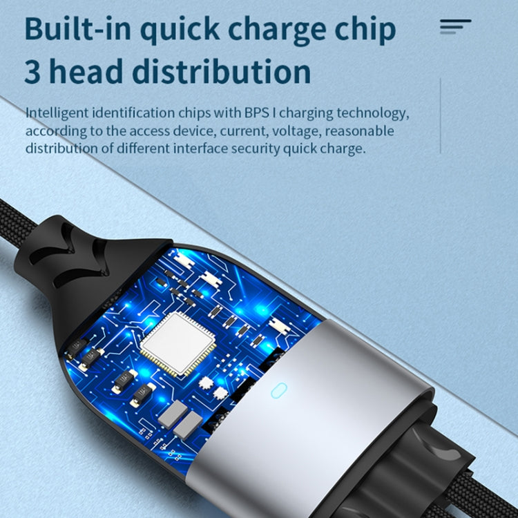 ADC-008 66W USB a USB-C/Type-C + 8 Pin + Micro USB 3 in 1 Cavo dati di ricarica rapida completamente compatibile, 1.2m, 2m