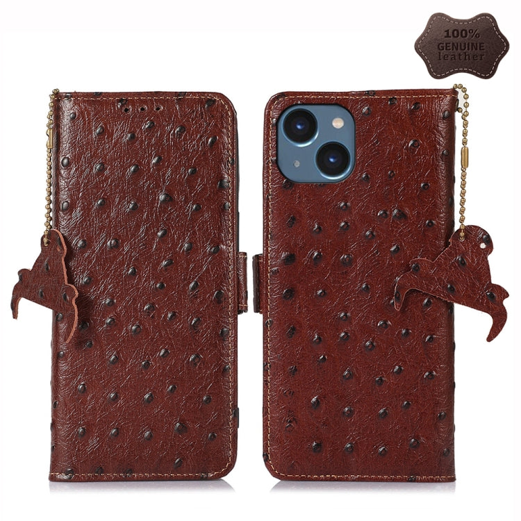 Custodia per telefono RFID in vera pelle con motivo di struzzo, For iPhone 15 Pro Max, For iPhone 15 Pro, For iPhone 15 Plus, For iPhone 15, For iPhone 14 Plus, For iPhone 14