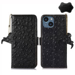 Custodia per telefono RFID in vera pelle con motivo di struzzo, For iPhone 15 Pro Max, For iPhone 15 Pro, For iPhone 15 Plus, For iPhone 15, For iPhone 14 Plus, For iPhone 14