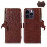 Custodia per telefono RFID in vera pelle con motivo di struzzo, For iPhone 14 Pro, For iPhone 14 Pro Max