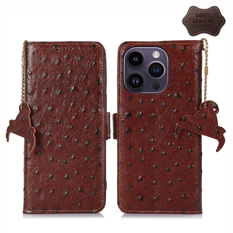 Custodia per telefono RFID in vera pelle con motivo di struzzo, For iPhone 14 Pro, For iPhone 14 Pro Max