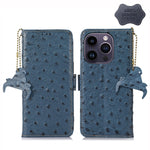 Custodia per telefono RFID in vera pelle con motivo di struzzo, For iPhone 14 Pro, For iPhone 14 Pro Max