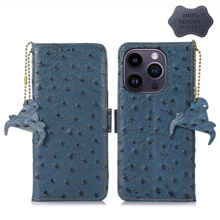 Custodia per telefono RFID in vera pelle con motivo di struzzo, For iPhone 14 Pro, For iPhone 14 Pro Max