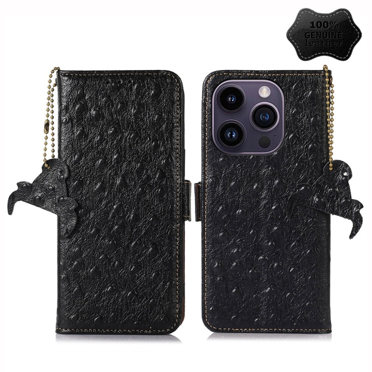 Custodia per telefono RFID in vera pelle con motivo di struzzo, For iPhone 14 Pro, For iPhone 14 Pro Max