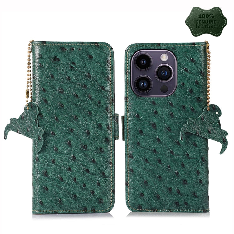 Custodia per telefono RFID in vera pelle con motivo di struzzo, For iPhone 14 Pro, For iPhone 14 Pro Max