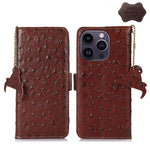 Custodia per telefono RFID in vera pelle con motivo di struzzo, For iPhone 15 Pro Max, For iPhone 15 Pro, For iPhone 15 Plus, For iPhone 15, For iPhone 14 Plus, For iPhone 14