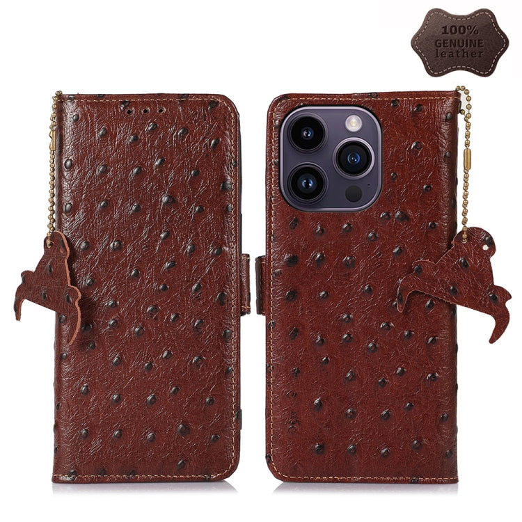 Custodia per telefono RFID in vera pelle con motivo di struzzo, For iPhone 15 Pro Max, For iPhone 15 Pro, For iPhone 15 Plus, For iPhone 15, For iPhone 14 Plus, For iPhone 14