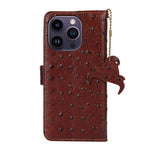 Custodia per telefono RFID in vera pelle con motivo di struzzo, For iPhone 15 Pro Max, For iPhone 15 Pro, For iPhone 15 Plus, For iPhone 15, For iPhone 14 Plus, For iPhone 14