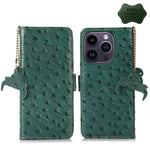 Custodia per telefono RFID in vera pelle con motivo di struzzo, For iPhone 15 Pro Max, For iPhone 15 Pro, For iPhone 15 Plus, For iPhone 15, For iPhone 14 Plus, For iPhone 14