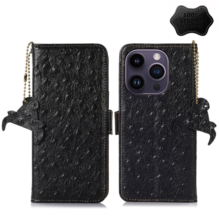 Custodia per telefono RFID in vera pelle con motivo di struzzo, For iPhone 15 Pro Max, For iPhone 15 Pro, For iPhone 15 Plus, For iPhone 15, For iPhone 14 Plus, For iPhone 14