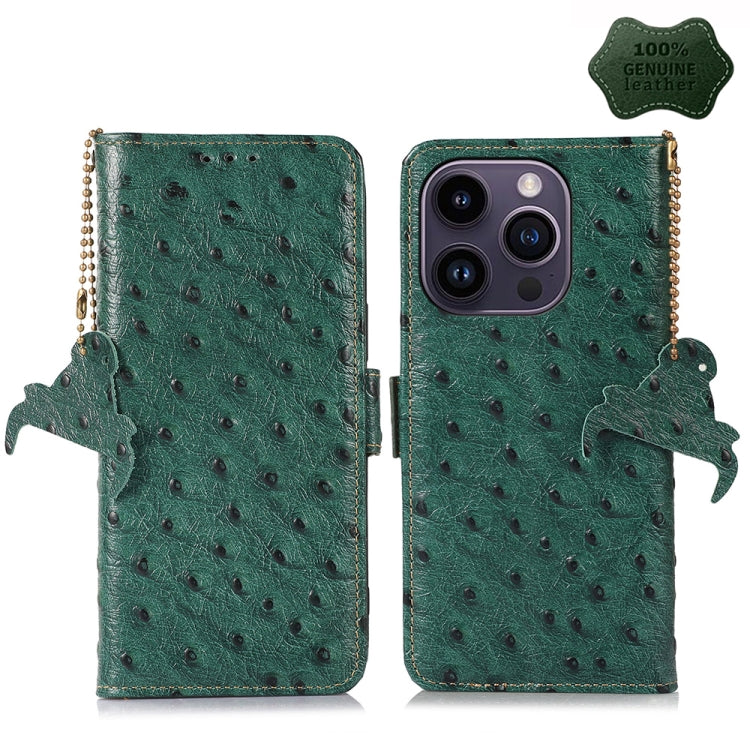 Custodia per telefono RFID in vera pelle con motivo di struzzo, For iPhone 15 Pro Max, For iPhone 15 Pro, For iPhone 15 Plus, For iPhone 15, For iPhone 14 Plus, For iPhone 14