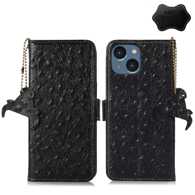 Custodia per telefono RFID in vera pelle con motivo di struzzo, For iPhone 15 Pro Max, For iPhone 15 Pro, For iPhone 15 Plus, For iPhone 15, For iPhone 14 Plus, For iPhone 14