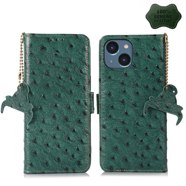 Custodia per telefono RFID in vera pelle con motivo di struzzo, For iPhone 15 Pro Max, For iPhone 15 Pro, For iPhone 15 Plus, For iPhone 15, For iPhone 14 Plus, For iPhone 14