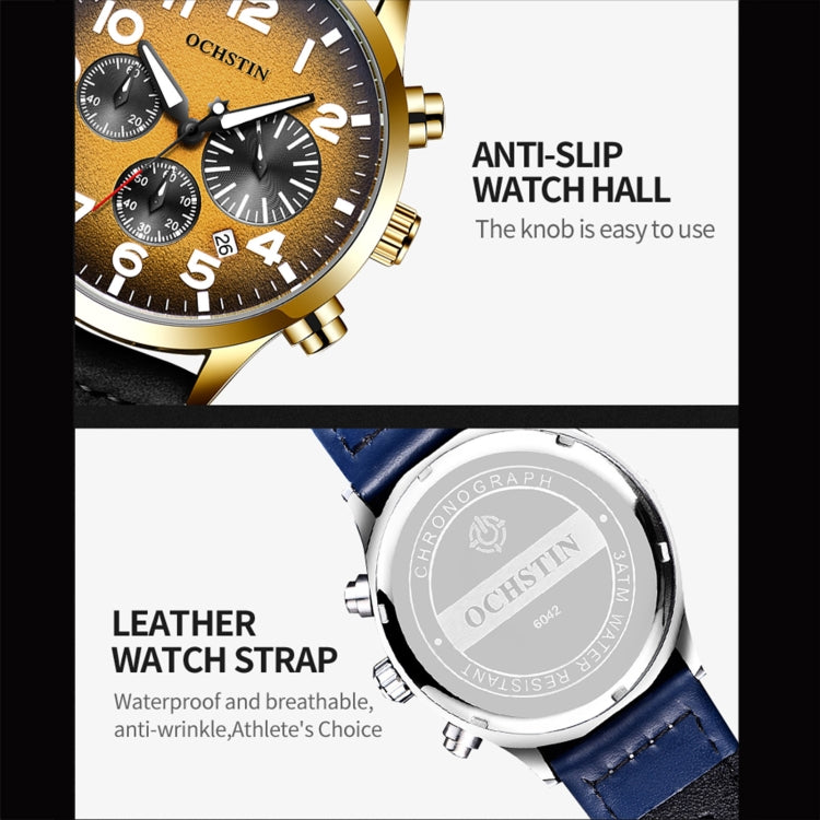 Orologio da uomo al quarzo luminoso impermeabile in pelle moda Ochstin 6042C