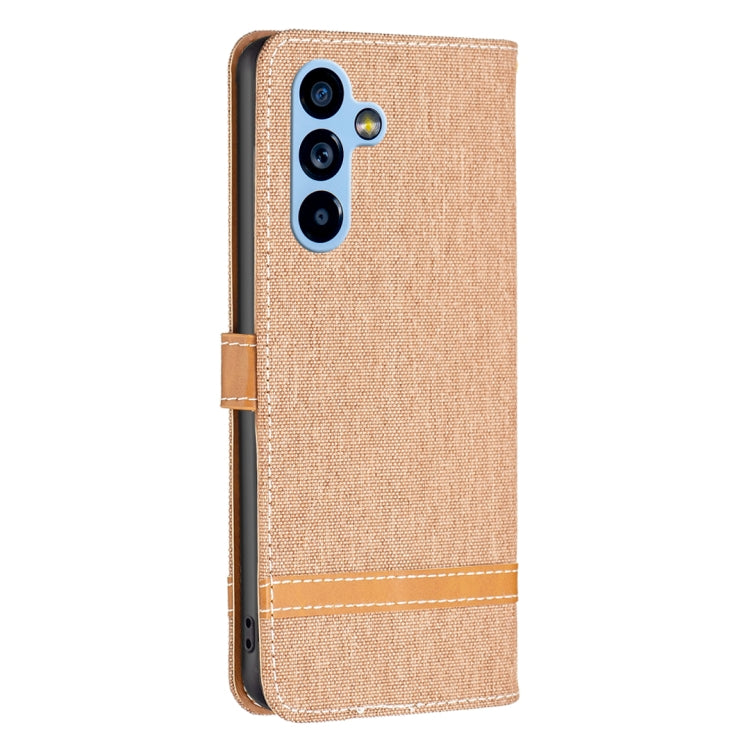 Custodia per telefono in pelle con texture denim a blocchi di colore, For Samsung Galaxy A54 5G