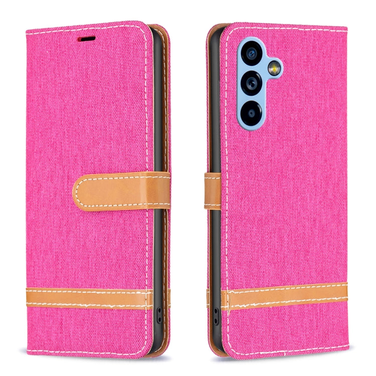 Custodia per telefono in pelle con texture denim a blocchi di colore, For Samsung Galaxy A54 5G