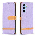Custodia per telefono in pelle con texture denim a blocchi di colore, For Samsung Galaxy A54 5G