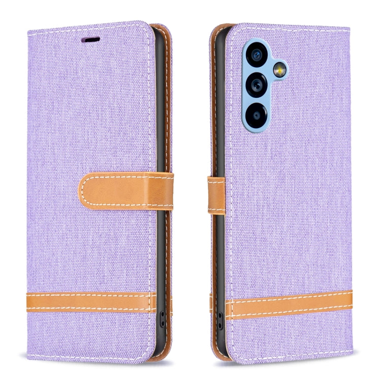 Custodia per telefono in pelle con texture denim a blocchi di colore, For Samsung Galaxy A54 5G
