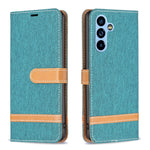 Custodia per telefono in pelle con texture denim a blocchi di colore, For Samsung Galaxy A54 5G