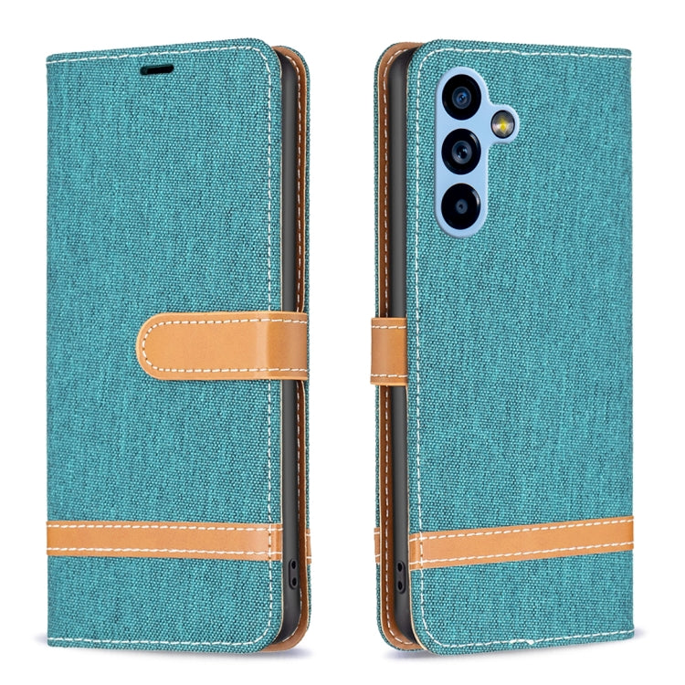 Custodia per telefono in pelle con texture denim a blocchi di colore, For Samsung Galaxy A54 5G