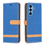 Custodia per telefono in pelle con texture denim a blocchi di colore, For Samsung Galaxy A54 5G