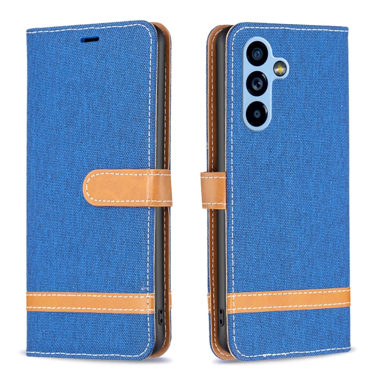 Custodia per telefono in pelle con texture denim a blocchi di colore, For Samsung Galaxy A54 5G