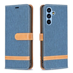 Custodia per telefono in pelle con texture denim a blocchi di colore, For Samsung Galaxy A54 5G