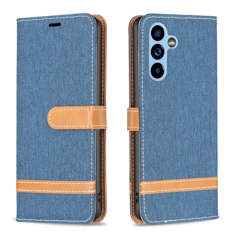 Custodia per telefono in pelle con texture denim a blocchi di colore, For Samsung Galaxy A54 5G