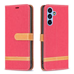 Custodia per telefono in pelle con texture denim a blocchi di colore, For Samsung Galaxy A54 5G