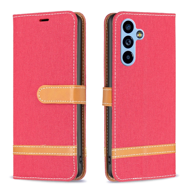 Custodia per telefono in pelle con texture denim a blocchi di colore, For Samsung Galaxy A54 5G