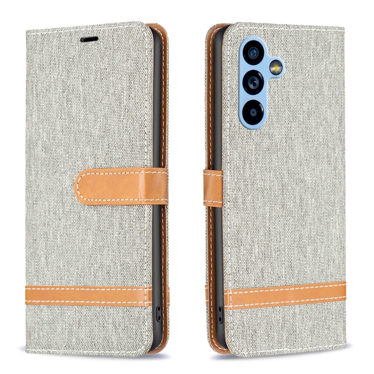 Custodia per telefono in pelle con texture denim a blocchi di colore, For Samsung Galaxy A54 5G