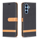Custodia per telefono in pelle con texture denim a blocchi di colore, For Samsung Galaxy A54 5G