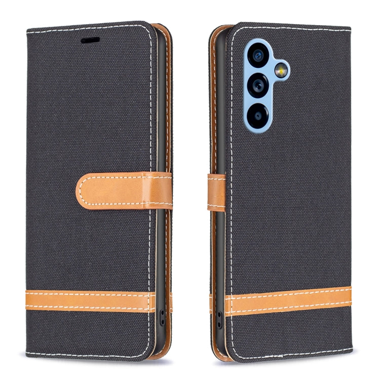 Custodia per telefono in pelle con texture denim a blocchi di colore, For Samsung Galaxy A54 5G