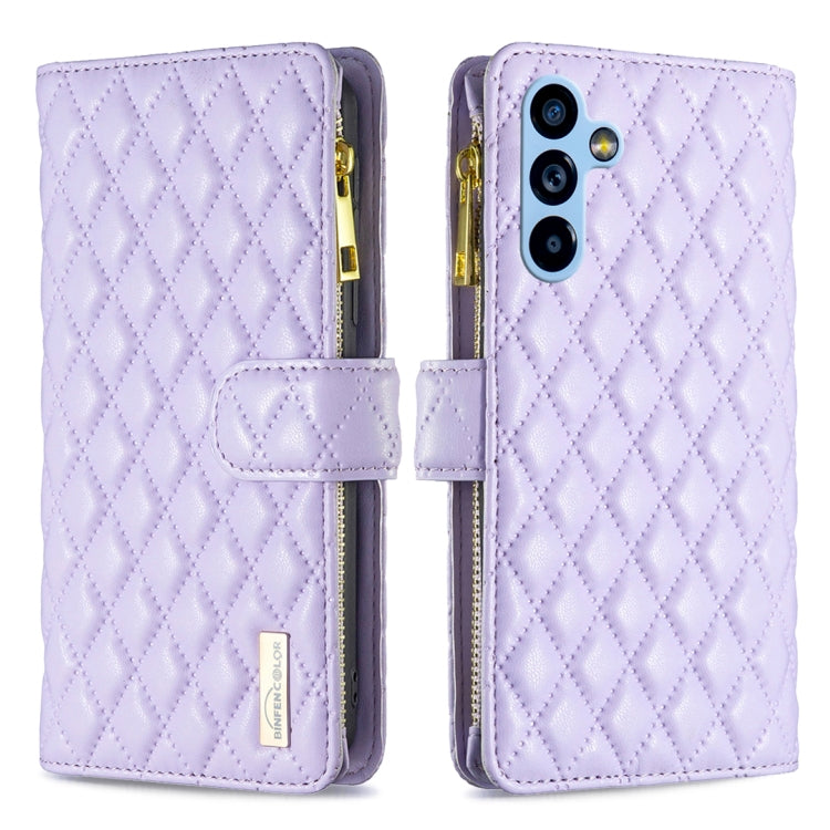 Custodia per cellulare a conchiglia in pelle con portafoglio con cerniera Diamond Lattice, For Samsung Galaxy A54 5G