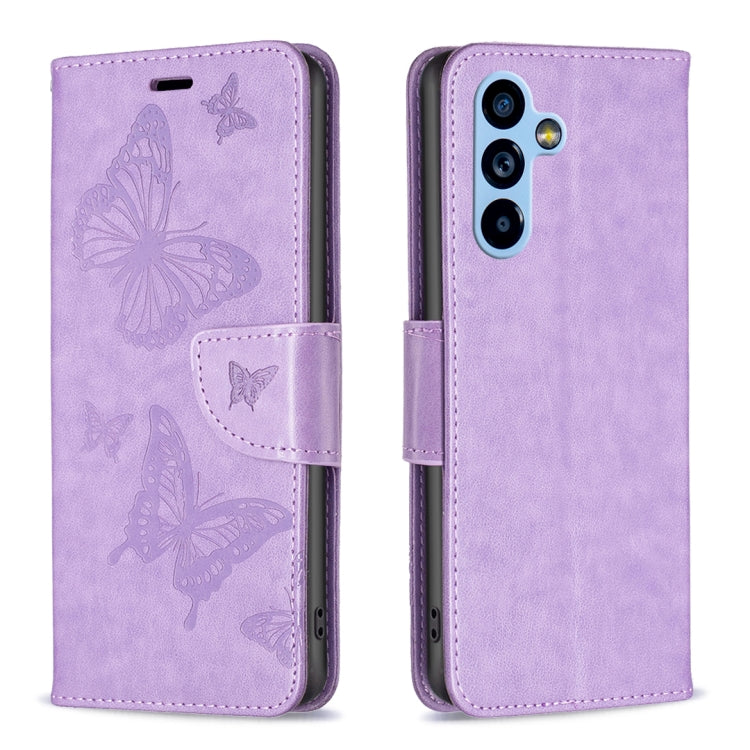 Custodia in pelle con motivo a due farfalle in rilievo, For Samsung Galaxy A54 5G