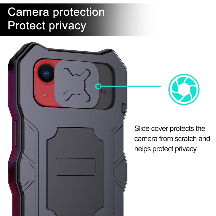 Custodia per telefono in metallo Tri-poof Camshield con supporto, For iPhone 14, For iPhone 14 Plus, For iPhone 14 Pro, For iPhone 14 Pro Max