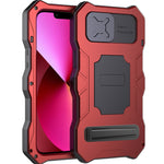 Custodia per telefono in metallo Tri-poof Camshield con supporto, For iPhone 14, For iPhone 14 Plus, For iPhone 14 Pro, For iPhone 14 Pro Max