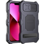 Custodia per telefono in metallo Tri-poof Camshield con supporto, For iPhone 14, For iPhone 14 Plus, For iPhone 14 Pro, For iPhone 14 Pro Max