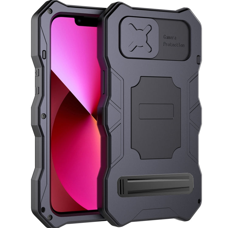 Custodia per telefono in metallo Tri-poof Camshield con supporto, For iPhone 14, For iPhone 14 Plus, For iPhone 14 Pro, For iPhone 14 Pro Max