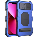 Custodia per telefono in metallo Tri-poof Camshield con supporto, For iPhone 14, For iPhone 14 Plus, For iPhone 14 Pro, For iPhone 14 Pro Max