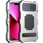 Custodia per telefono in metallo Tri-poof Camshield con supporto, For iPhone 14, For iPhone 14 Plus, For iPhone 14 Pro, For iPhone 14 Pro Max