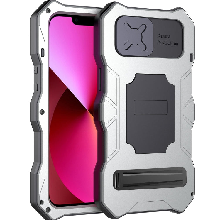 Custodia per telefono in metallo Tri-poof Camshield con supporto, For iPhone 14, For iPhone 14 Plus, For iPhone 14 Pro, For iPhone 14 Pro Max
